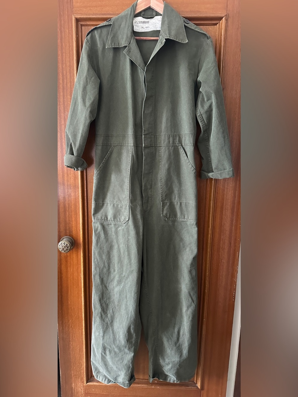 Olive Green Danish Military Utility Jumpsuit with Front Pockets